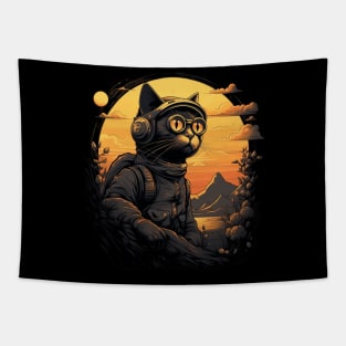 Cat Explorer with Helmet and Goggles Tapestry