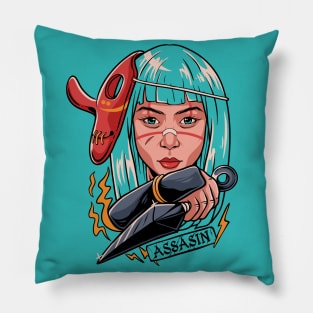 Assassin Ninja Girl Kunoichi with Tengu Mask Pillow