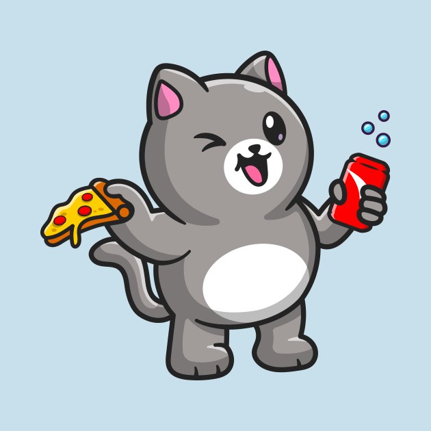 Cute Fat Cat Holding Pizza and Soda Cartoon by Catalyst Labs