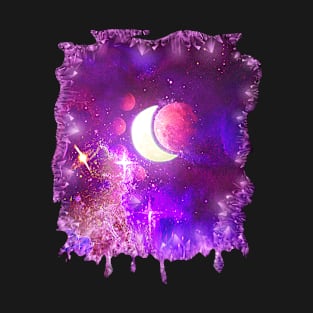 Magenta Witchy Magical Crescent Moon Galaxy T-Shirt