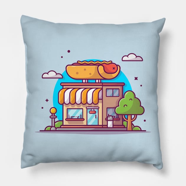 Hot dog Shop Cartoon Vector Icon Illustration Pillow by Catalyst Labs