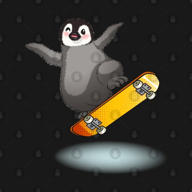 Happy emperor penguin chick with skateboard by tomodaging