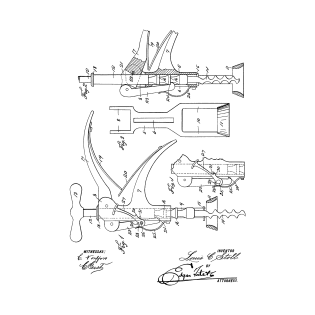 Corkscrew Vintage Patent Hand Drawing by TheYoungDesigns