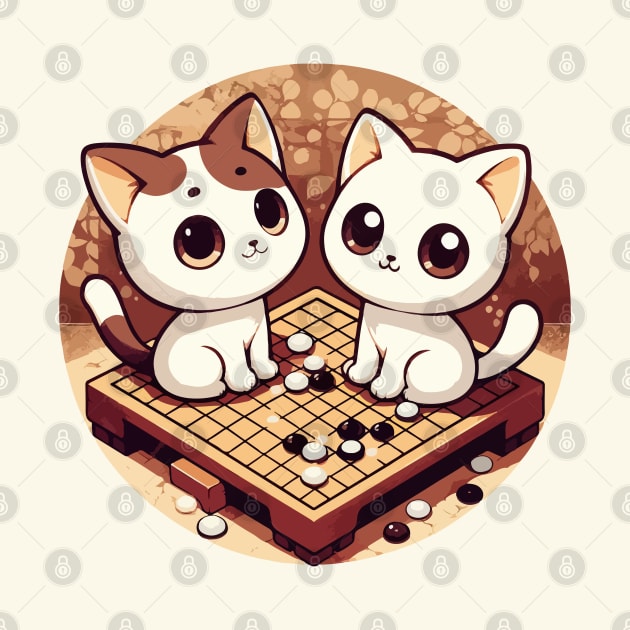 Kawaii white cats go board game baduk by TomFrontierArt