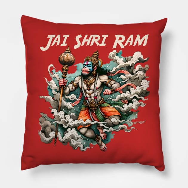 Jai Shri Ram Jai Hanuman Pillow by Total 8 Yoga