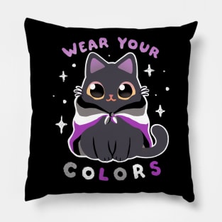 Asexual LGBT Pride Cat - Kawaii Rainbow Kitty - Wear your colors Pillow