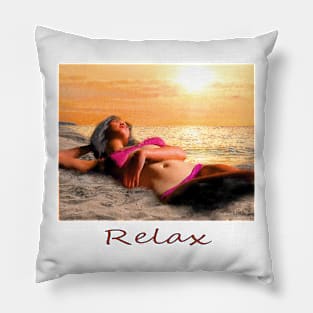 Woman girl bikini beach sunset Pillow