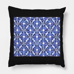 Royal Blue Aesthetic Ornate Floral Abstract Pattern Pillow