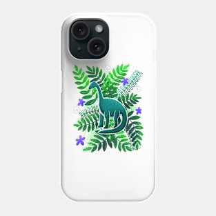 Dinosaur & Leaves - Green and Indigo Phone Case