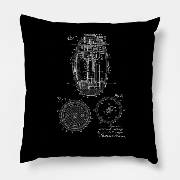 Hand Grenade Vintage Patent Drawing Pillow by TheYoungDesigns