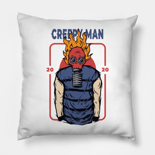 creepy man with gas mask Pillow by Mako Design 