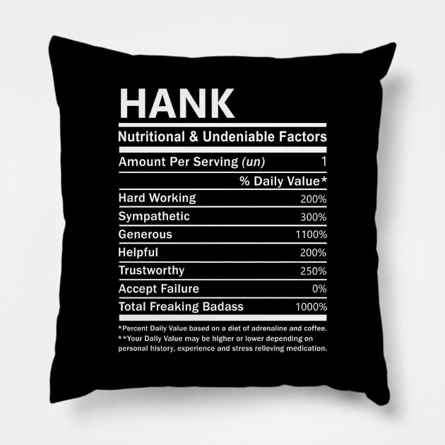 Hank Name T Shirt - Hank Nutritional and Undeniable Name Factors Gift Item Tee Pillow by nikitak4um