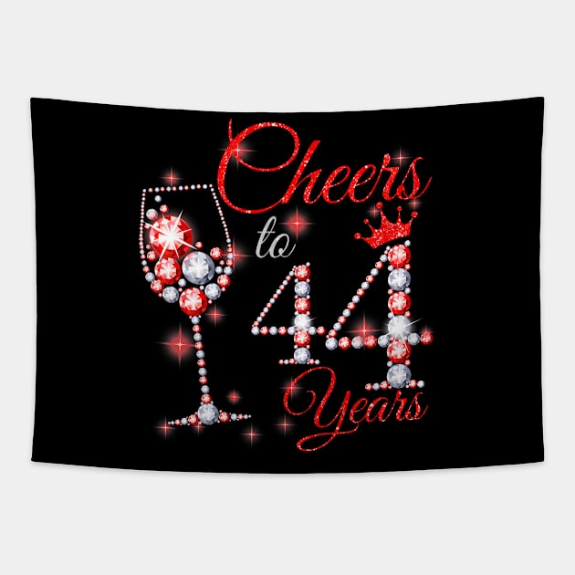 Cheers To 44 Years Old 44th Birthday Queen Diamond Tapestry by Cortes1