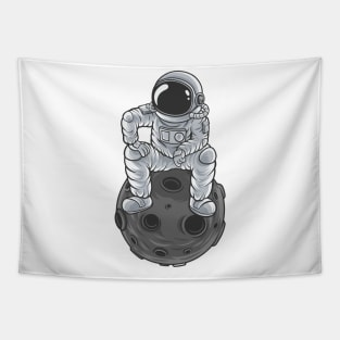 astronaut is thinking something while sitting on the moon Tapestry