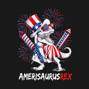 American Flag 4th of July T Rex Dinosaur Amerisaurus Rex Boy T-Shirt