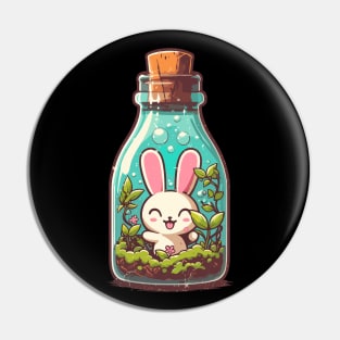 Kawaii bunny in plant bottle Pin