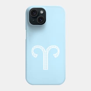 Aries Zodiac Horoscope Symbol in Pastel Blue and White Gingham Pattern Phone Case