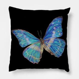 Blue Morpho Butterfly Hyperrealism Colored Pencil Drawing Pillow