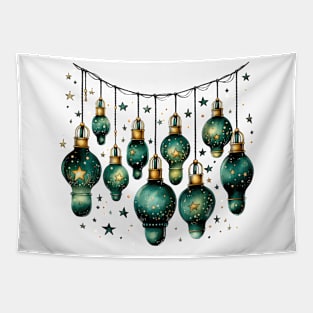 Whimsical Green Christmas Lights Tapestry