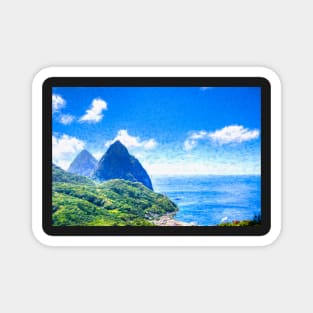 View of the famous Piton mountains in St Lucia, Eastern Caribbean Magnet