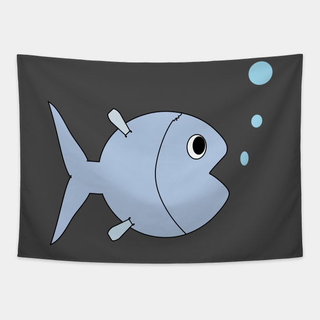 Blue fish doodle drawing Tapestry by 4wardlabel