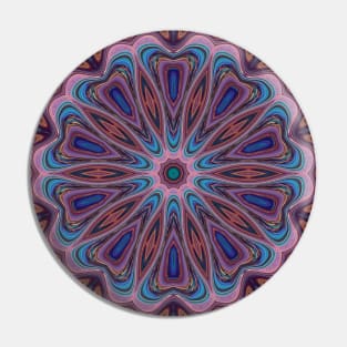 Liquified Fractal Art Abstract Kaleidoscope Flower in Pink, Purple, Blue, Green and Aqua Pin