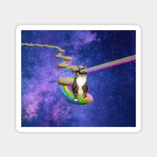 Cute tabby cat in outer space shooting cool rainbows from the sunglasses Magnet