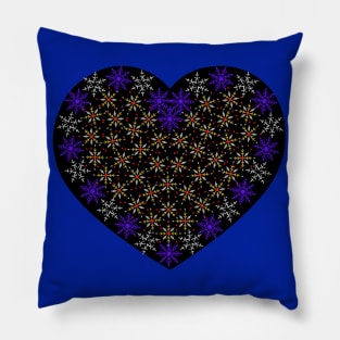 White and blue snowflakes fancy heart Pillow