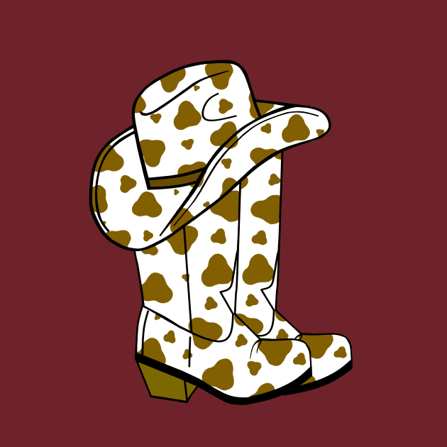 BROWN Cow Spots Cowboy Boots And Hat by SartorisArt1