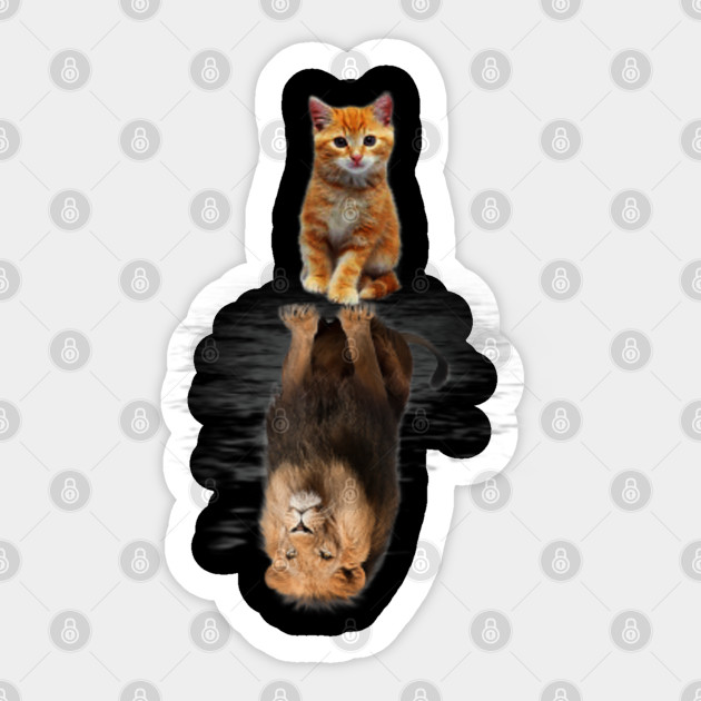 Funny Cat Lover Kitten Cat And Lion Mirror Cats Sticker