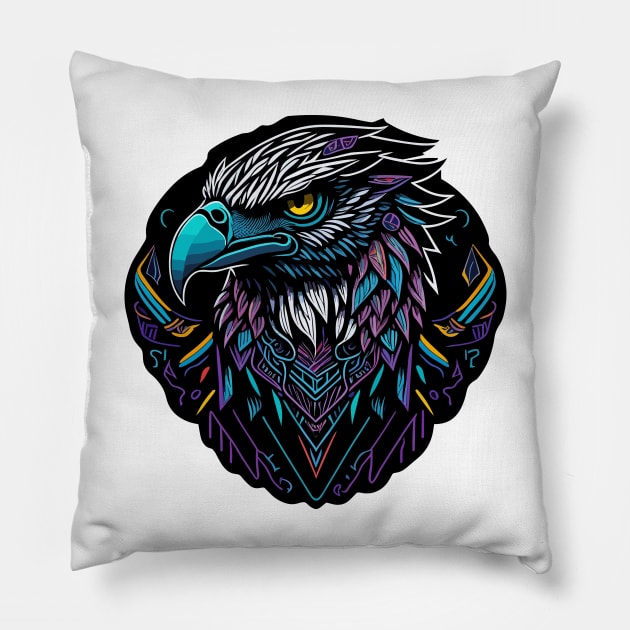 Vibrant Neon Vector Eagle: A Dazzling Twist to Traditional Art Pillow by AxAr