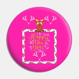 Cute deer Happy new year greeting card Pin