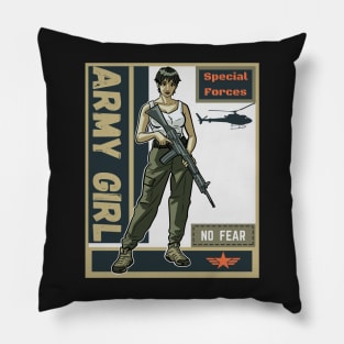 Black Anime Army Girl Pillow