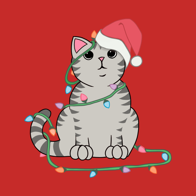 Gray Tabby Cat Christmas lights funny cat lover xmas hat by xenotransplant