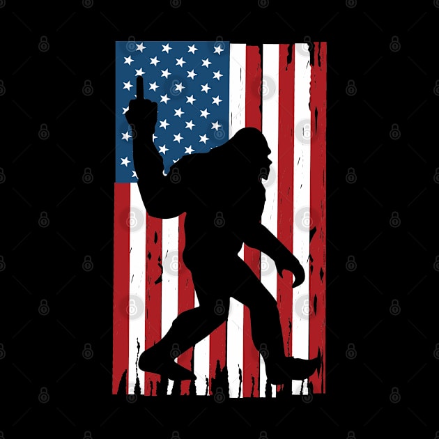 middle finger  Bigfoot Sasquatch yeti USA flag by PhiloArt