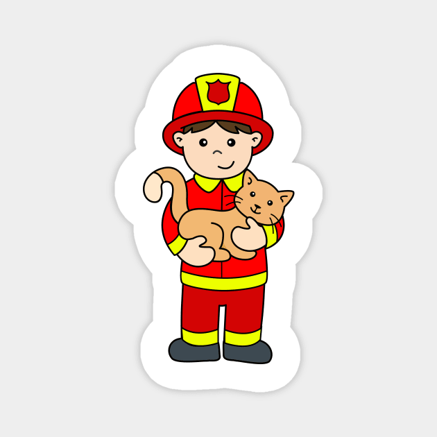 Fireman Boy Rescues Cat Magnet by samshirts