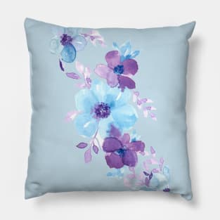 Watercolor Blue and Purple Flowers Blooming Pillow