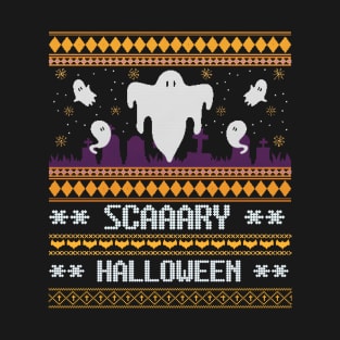 Scaaary Halloween Funny Ghost Faux Sweater Design T-Shirt