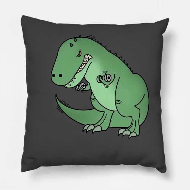 Funny T Rex lifting weights, Funny Dinosaur Pillow by dukito