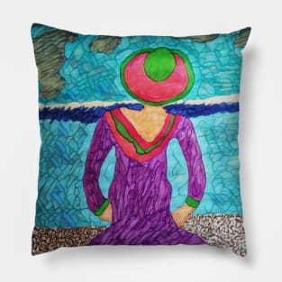 Classy Lady at the beach portrait Pillow