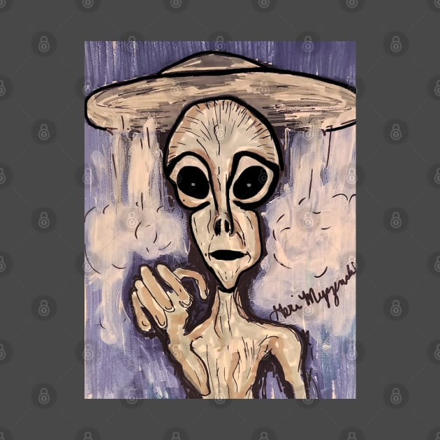 Grey Alien and his UFO by TheArtQueenOfMichigan 