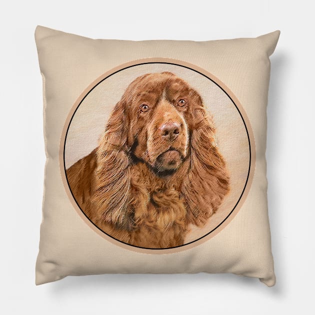 Sussex Spaniel Painting - Cute Original Dog Art Pillow by Alpen Designs