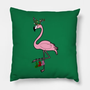 Flamingo Christmas, Deer Antlers, Festive Gift Pillow