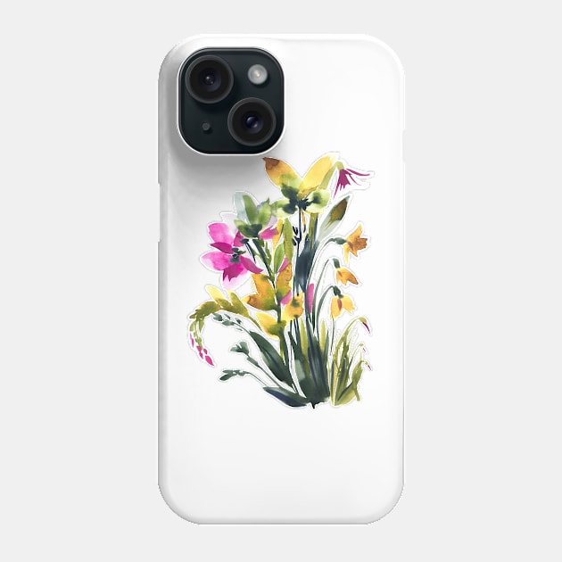 Yellow Spring Flowers Bouquet, watercolor Phone Case by IngaDesign