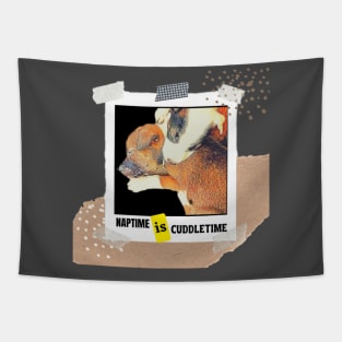 Naptime Is Cuddletime Cute Aspin Breed Puppies Sleeping And Cuddling Tapestry