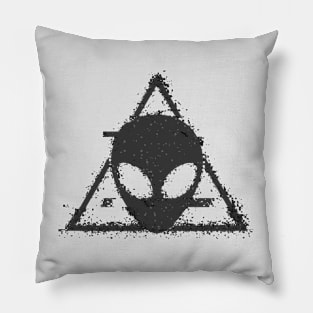 Space Alien Head Triangle Glitched (Dark) Pillow