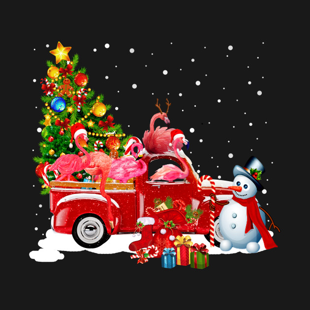 Disover Flamingo christmas tree on the car snow man funny gift christmas - Flamingo Christmas Tree On The Car Xmas - T-Shirt