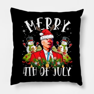 Funny Joe Biden Christmas Santa Hat Merry 4th Of July Pillow