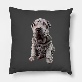 Shar Pei Cute Blue Puppy Dog Pillow