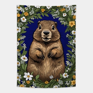 Massachusetts Mayflowers and Groundhog Woodchuck 4 Tapestry